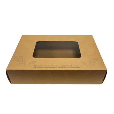 Medium Kraft Platter Box & Insert Compostable Window (410mm x 330mm) (25s)