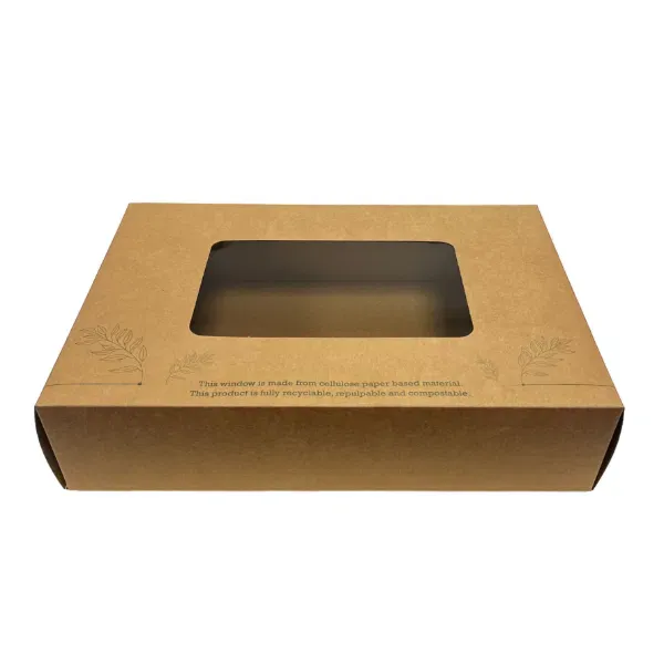 Medium Kraft Platter Box & Insert Compostable Window (410mm x 330mm) (25s)