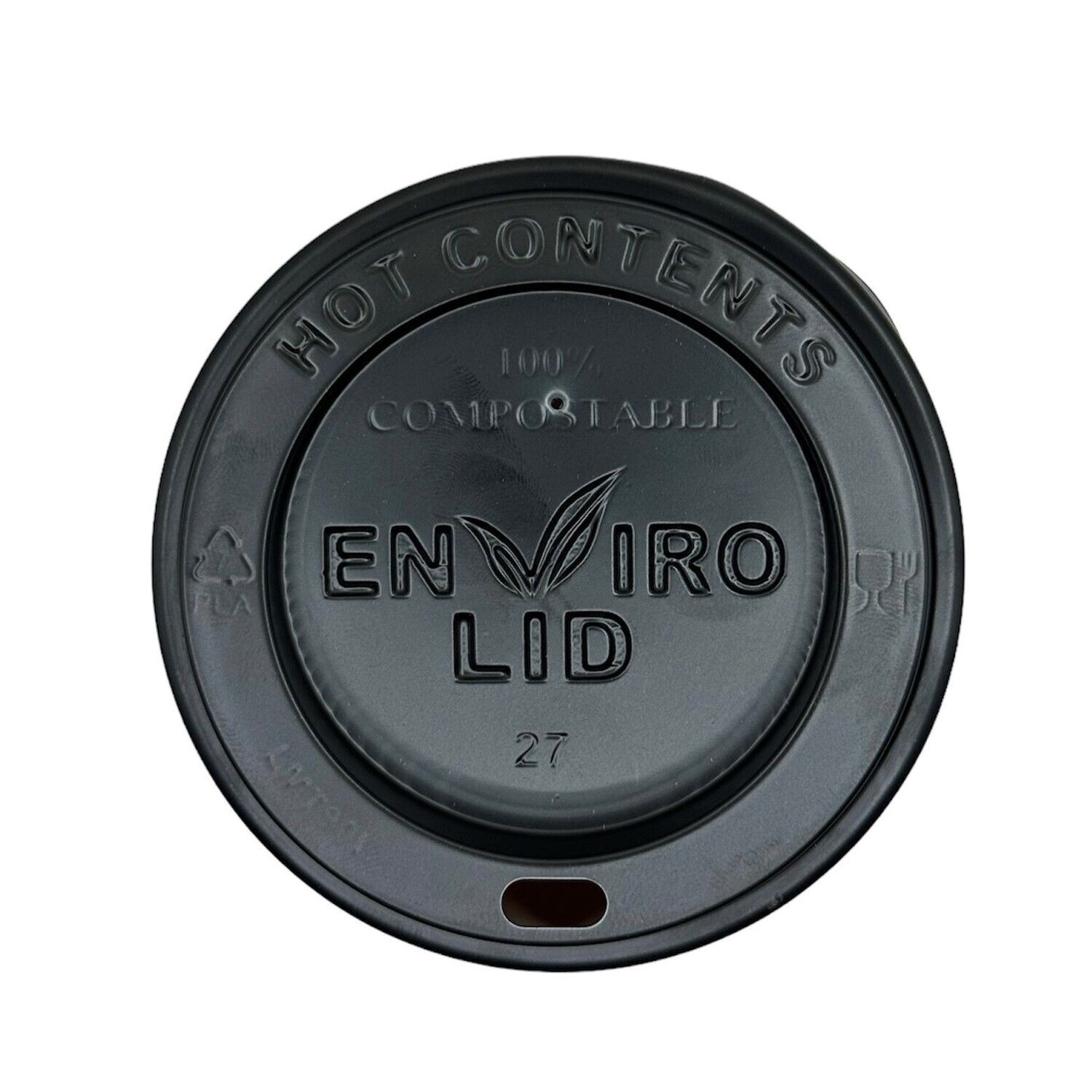 90mm Black CPLA Hot Cup Lids (12/16oz) (10x100)