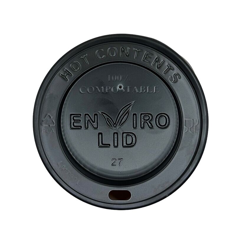 90mm Black CPLA Hot Cup Lids (12/16oz) (10x100)