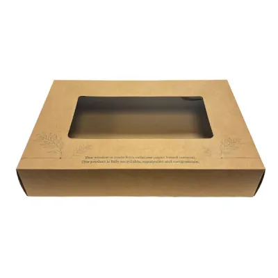 Large Kraft Platter Box & Insert Compostable Window (450mm x 310mm x 82mm) (25)