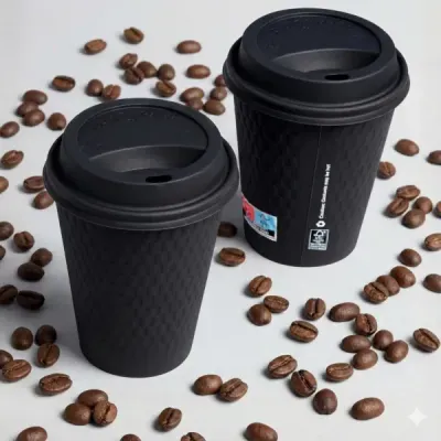 12oz Black Embossed PE DW Hot Cups (20 x 25's)