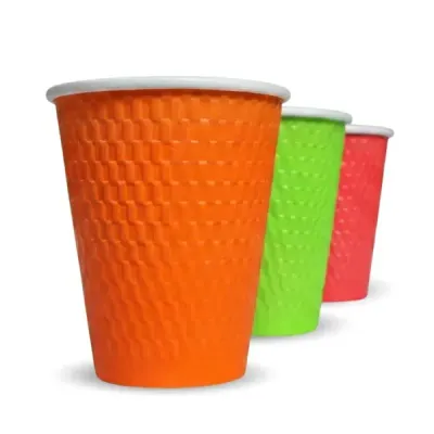 12oz Embossed PE DW Hot Cups Assorted Colours (20 x 25's) 12oz Embossed PE DW Hot Cups Assorted Colours (20 x 25's)