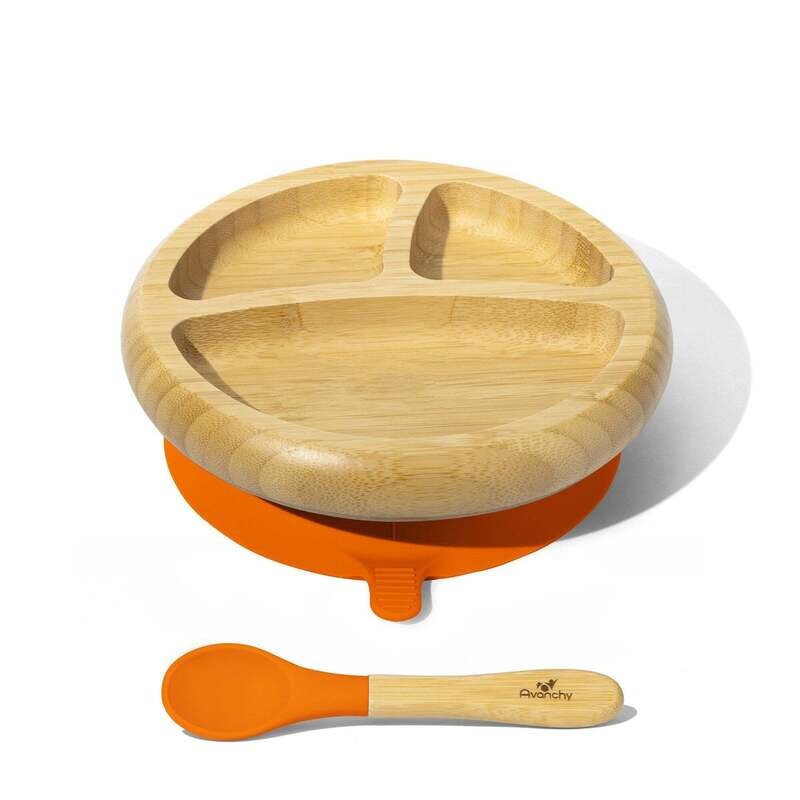 Toddler suction plate and spoon/orange/pink