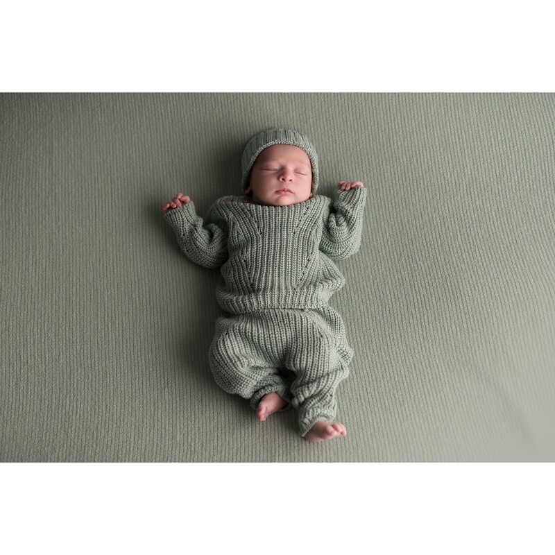 Jean knit Jacket Set Mint  Pearl 3-6m