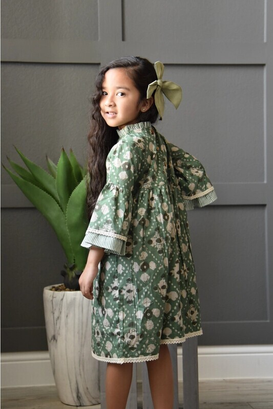 Printed Bell-Sleeves Ruffle Dress