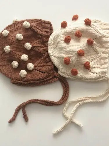 Organic Cotton  Popcorn Bonnet Sz 1-2yr Brown
