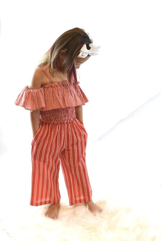Candy-Striped Smocked Ruffle Top and Pants 2 Pc SET