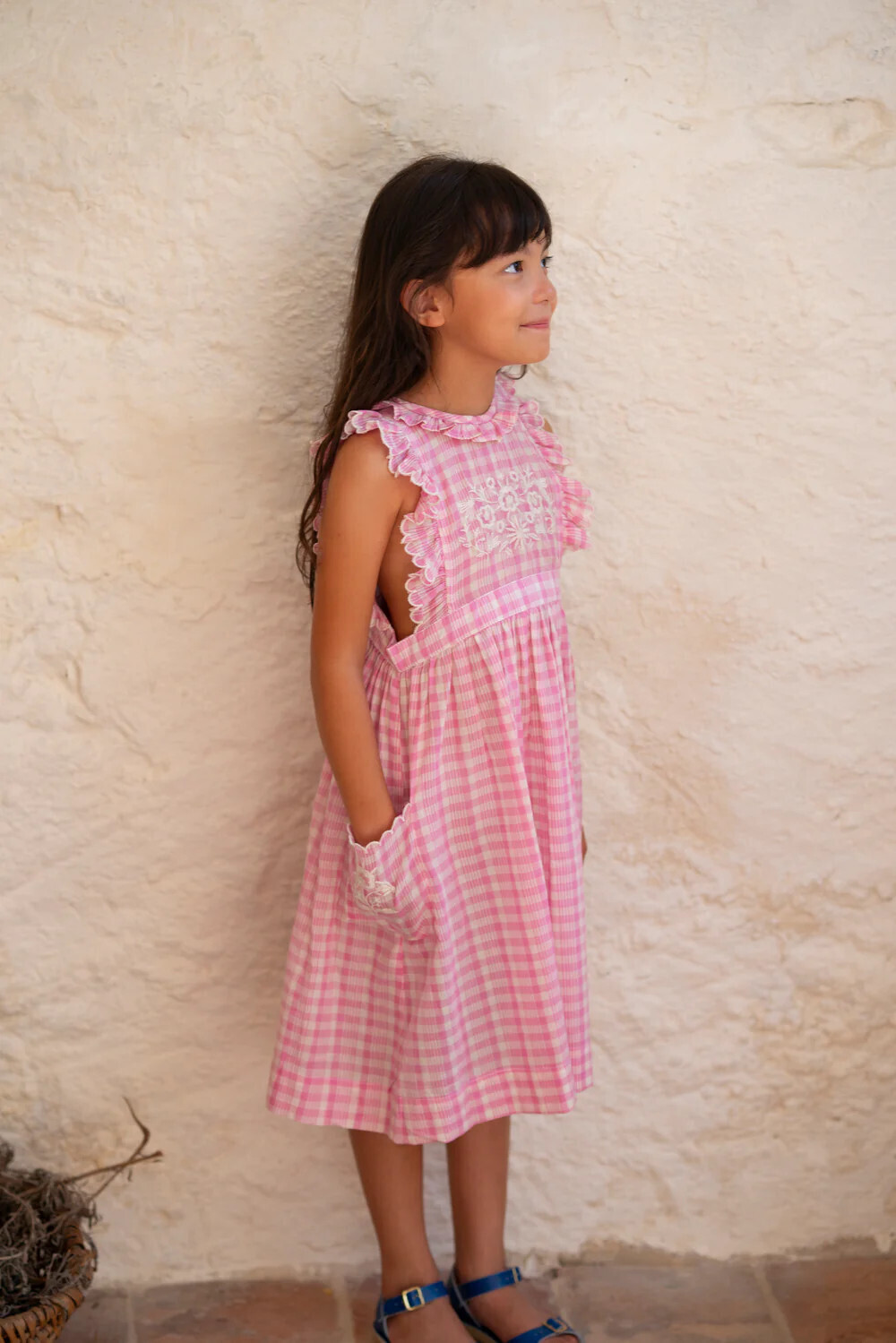CLOVER DRESS - PINK PICNIC PLAID WITH EMBROIDERY