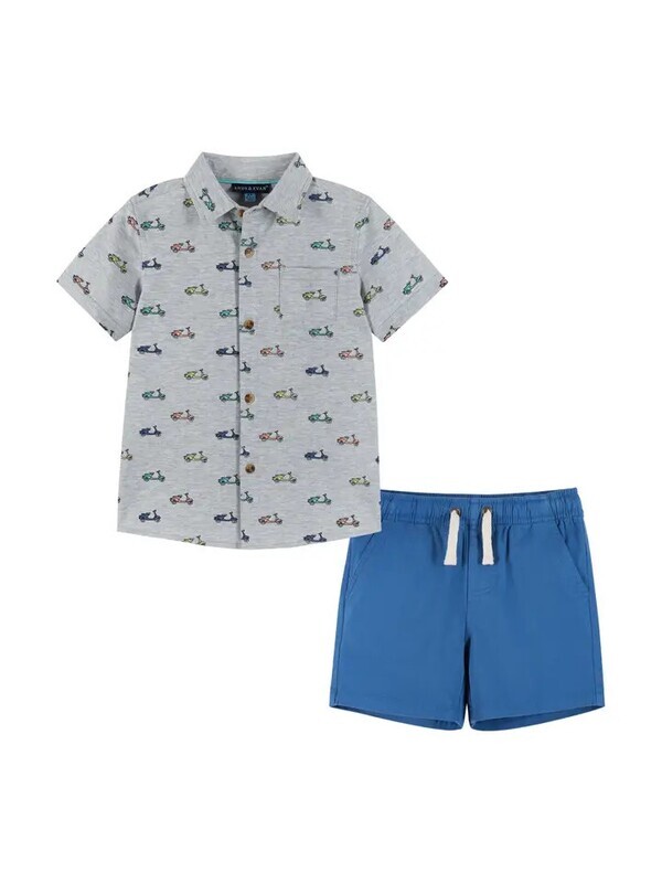 Boys Toddler Short Sleeve Knit Buttondown &amp; Shorts SET