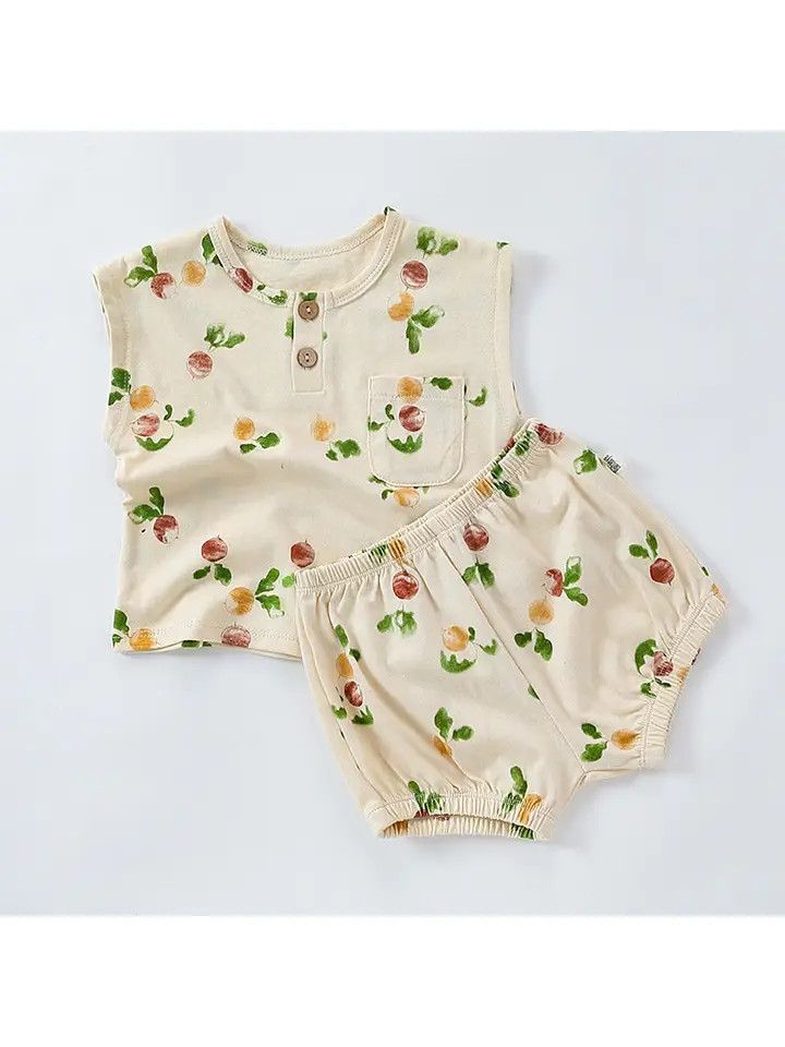 Fruit Printing Sleeveless Crew and Shorts SET