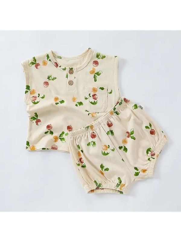 Fruit Printing Sleeveless Crew and Shorts SET