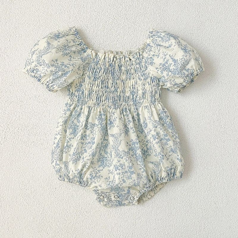 Square Neck Short Puff Sleeves Floral