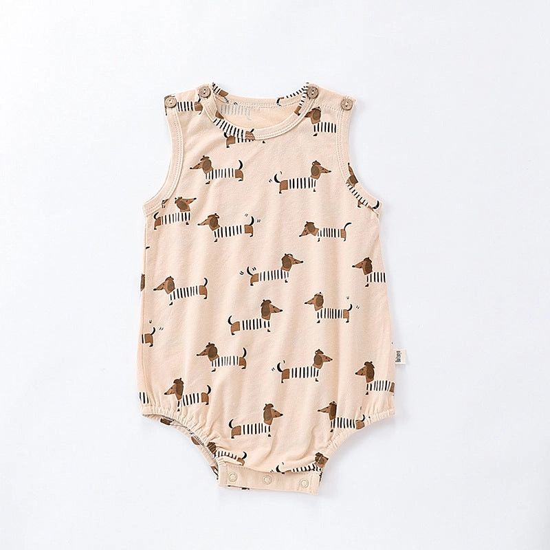 Dogs Print Sleeveless Crew Neck