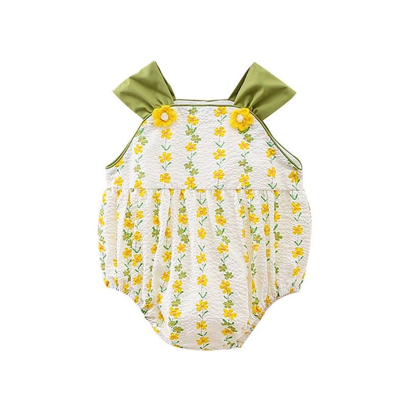 Summer Yellow Floral Pattern Sleeveless Romper