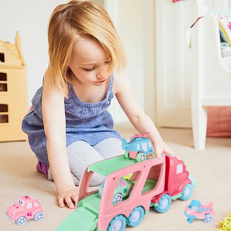 Cartoon Vehicles Car Carrier Truck Pink Toy