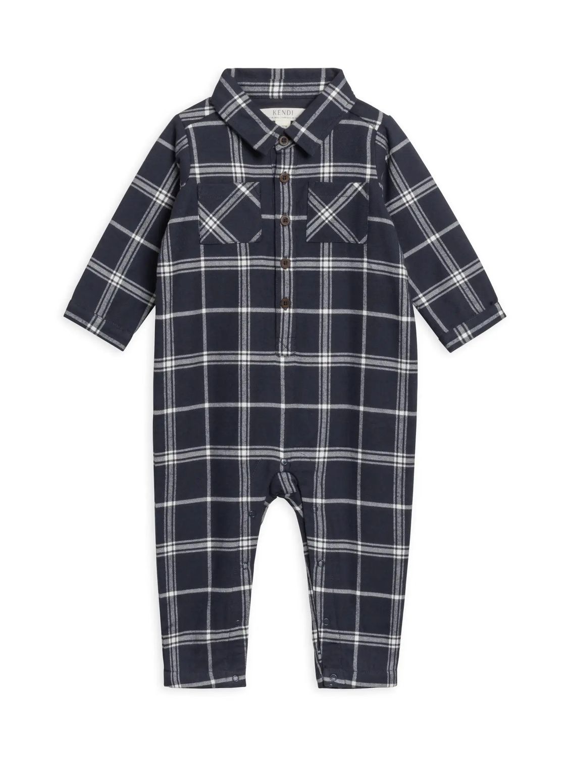 Locke Flannel Collard Romper , Color: Navy-Plaid, Size: 0-3m