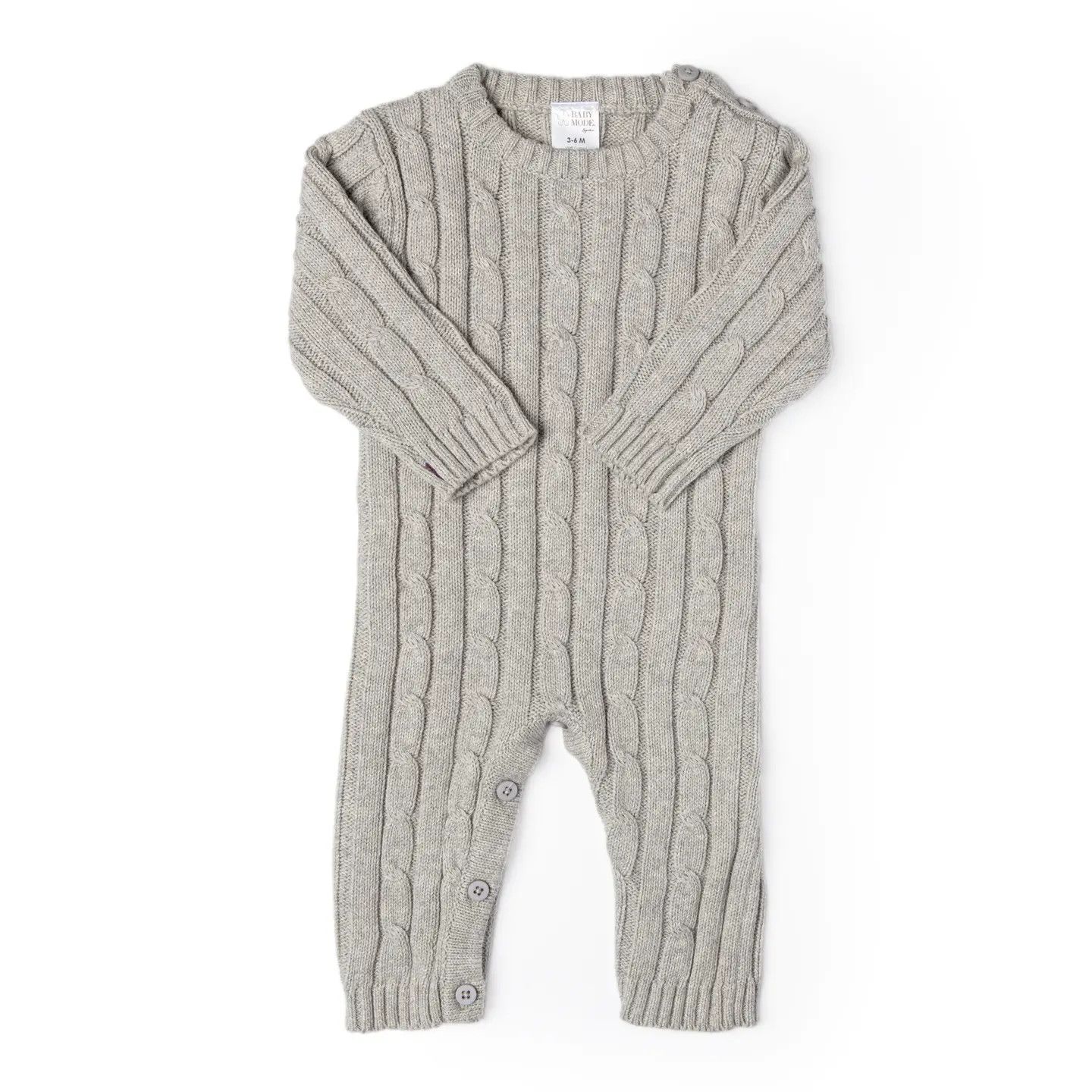 Grey Cable-Knit Playsuit 0-3M/3-6M