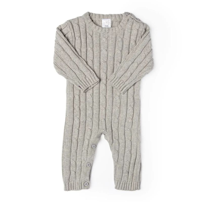 Grey Cable-Knit Playsuit 0-3M/3-6M