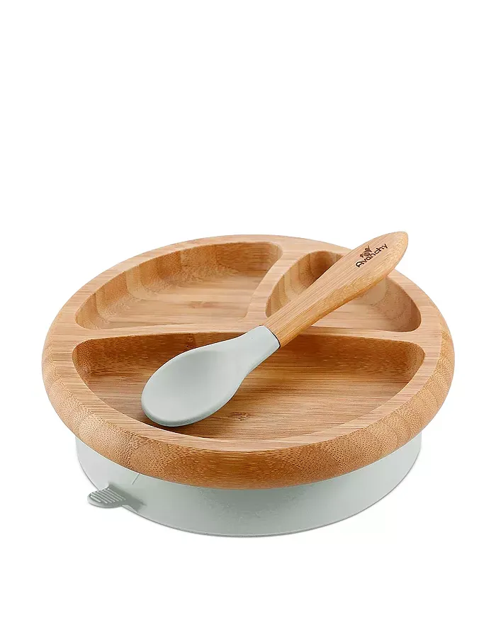 Toddler suction plate and spoon/ Grey