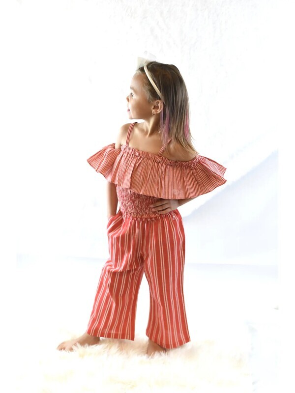 Candy-Striped Smocked Ruffle Top and Pants 2 Pc SET