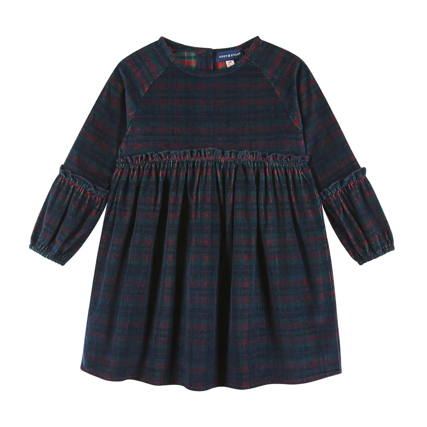 Kids Stretch Corduroy Dress | Red Plaid Holiday