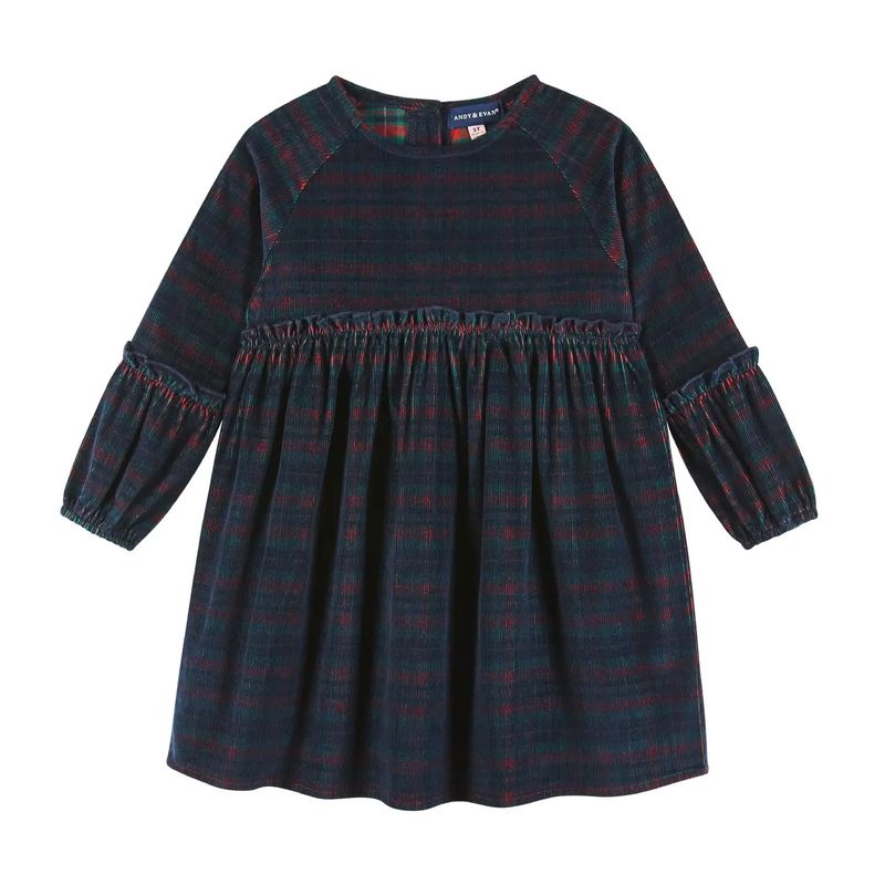 Kids Stretch Corduroy Dress | Red Plaid Holiday