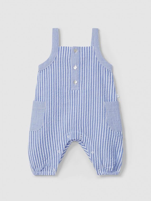 Striped seersucker dungarees