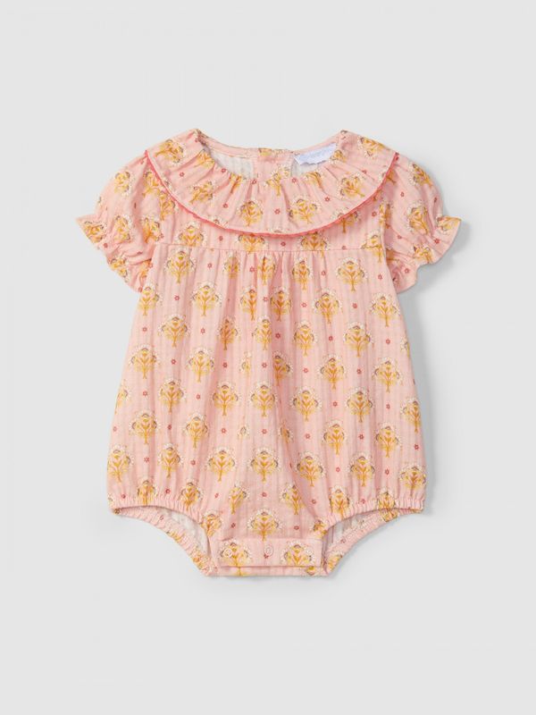 Floral print romper - ruffled collar