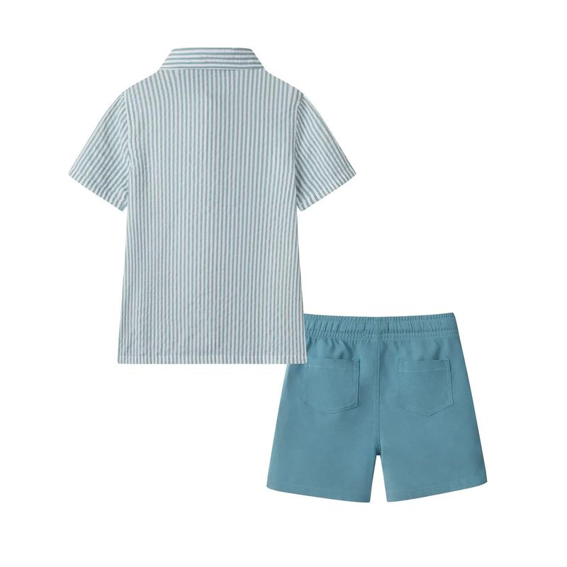 Buttondown Linen Shorts Set | Teal