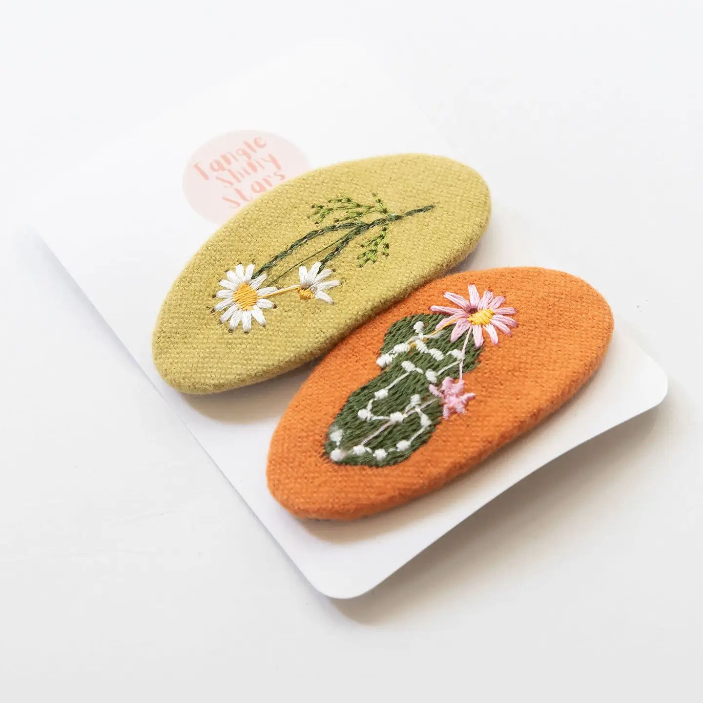 Oval Embroidered hair Clip, Color: Lime &amp; Orange, Size: O\S