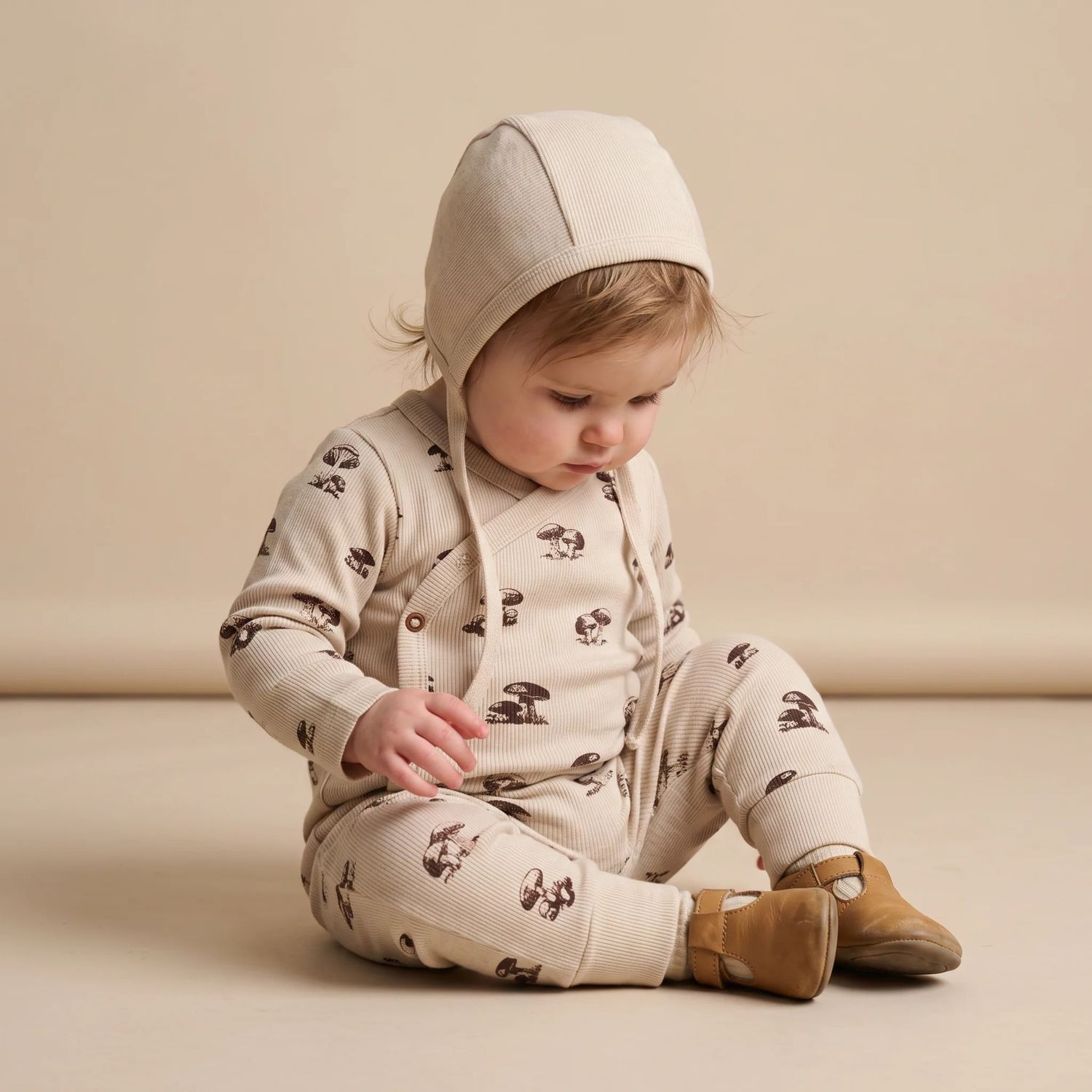 Organic Kimono Onesie &amp; Pants Set - Mushroom
