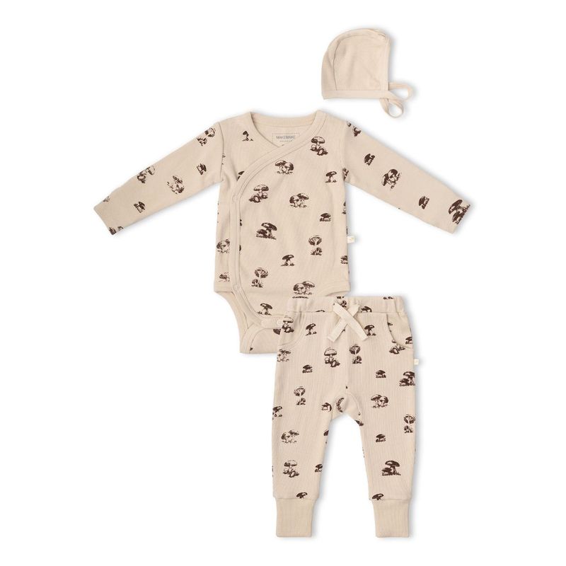 Organic Kimono Onesie &amp; Pants Set - Mushroom