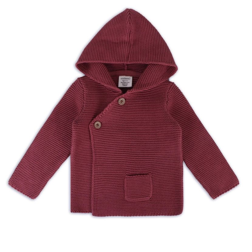 Hooded Button &amp; Pocket Sweater Knit Baby Jacket