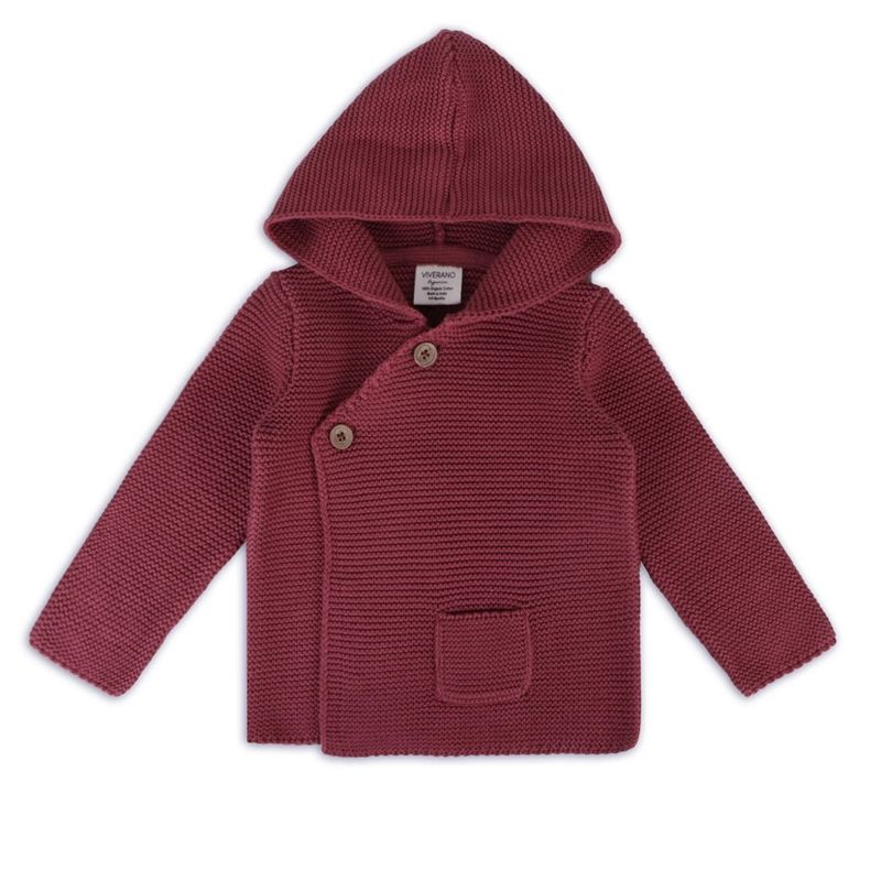 Hooded Button &amp; Pocket Sweater Knit Baby Jacket