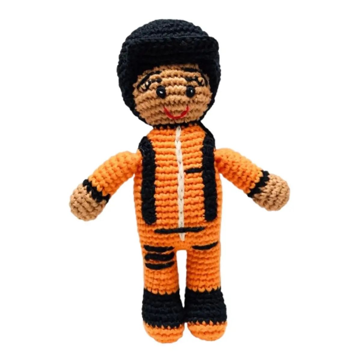 Astronaut Plush Rattle– Ethical, Handmade Soft Doll -Orange