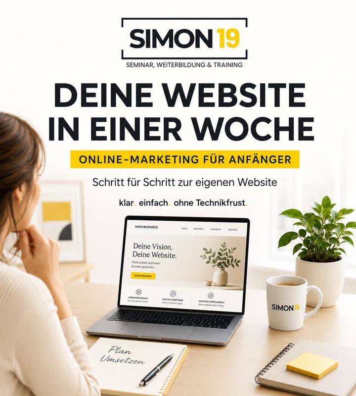 (Online) Marketing für Anfänger: DEINE WEBSITE – IN EINER WOCHE ERSTELLT 1x19-21 Uhr und 2x10-16  Uhr, 1x 1 Stunde Nachbesprechung