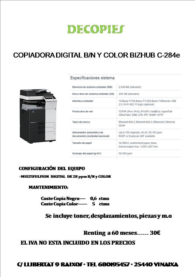 Alquiler Konica Minolta C284e