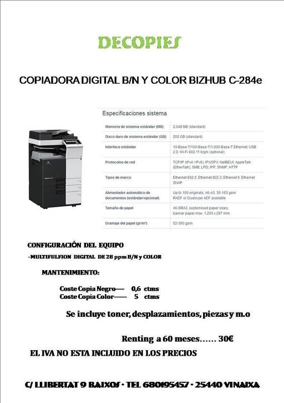 Alquiler Konica Minolta C284e