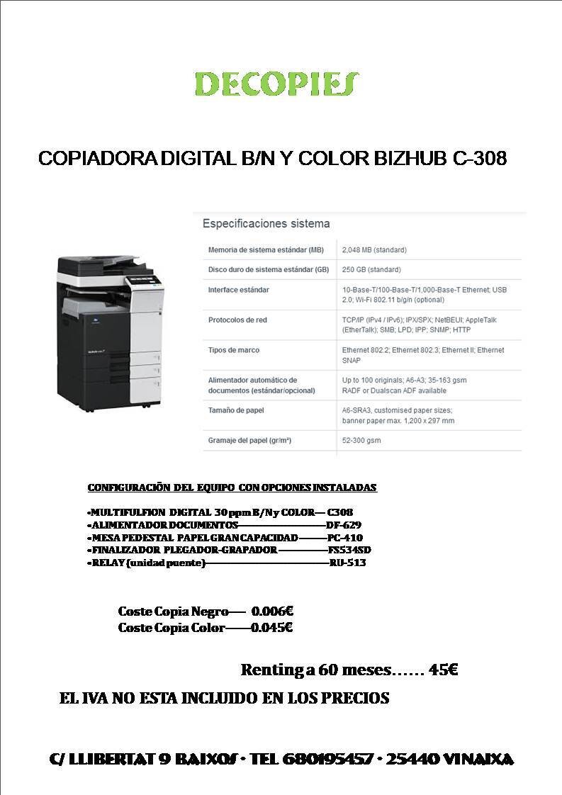 Alquiler Konica Minolta C308