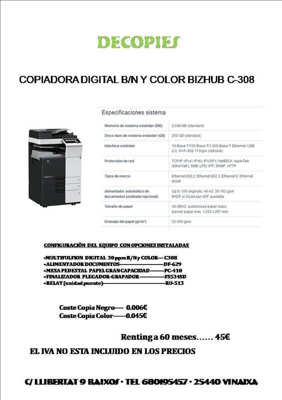 Alquiler Konica Minolta C308