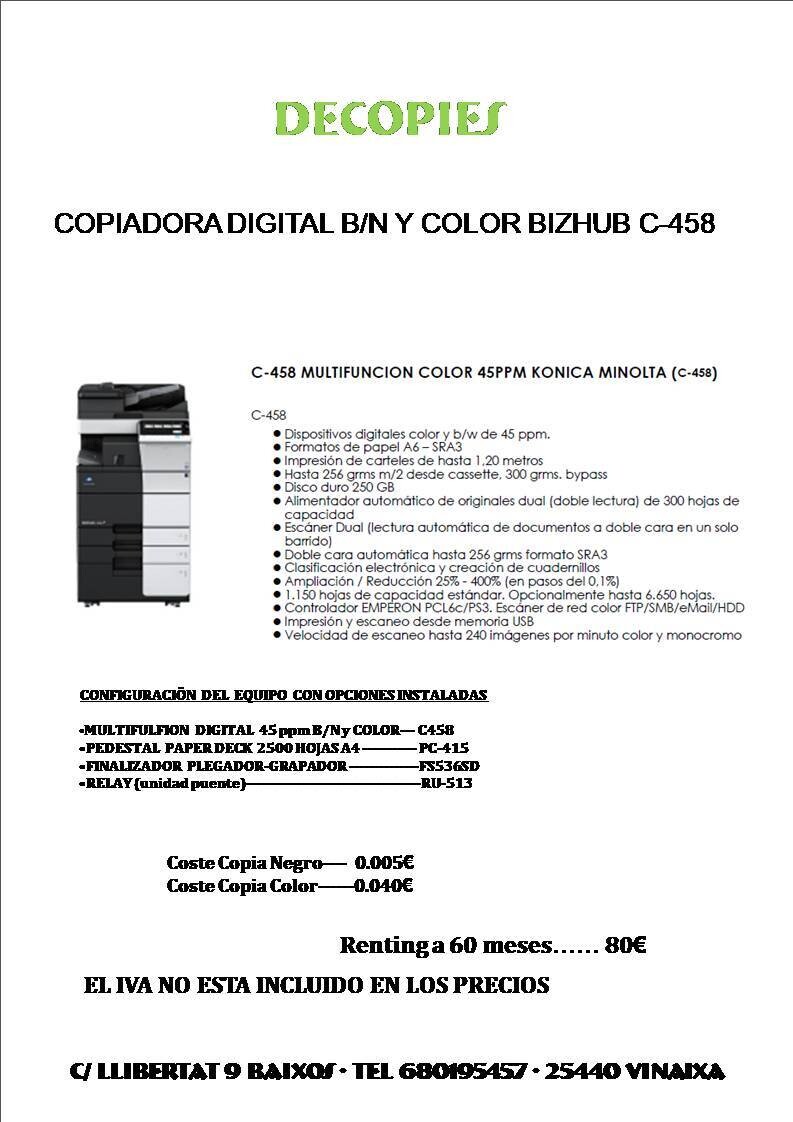 Alquiler Konica Minolta C458