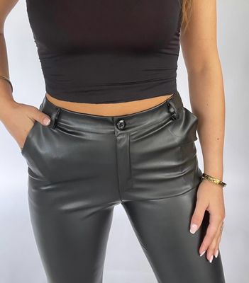 LEREN BROEK - ZWART
