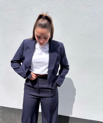 CROPPED BLAZER - NAVY