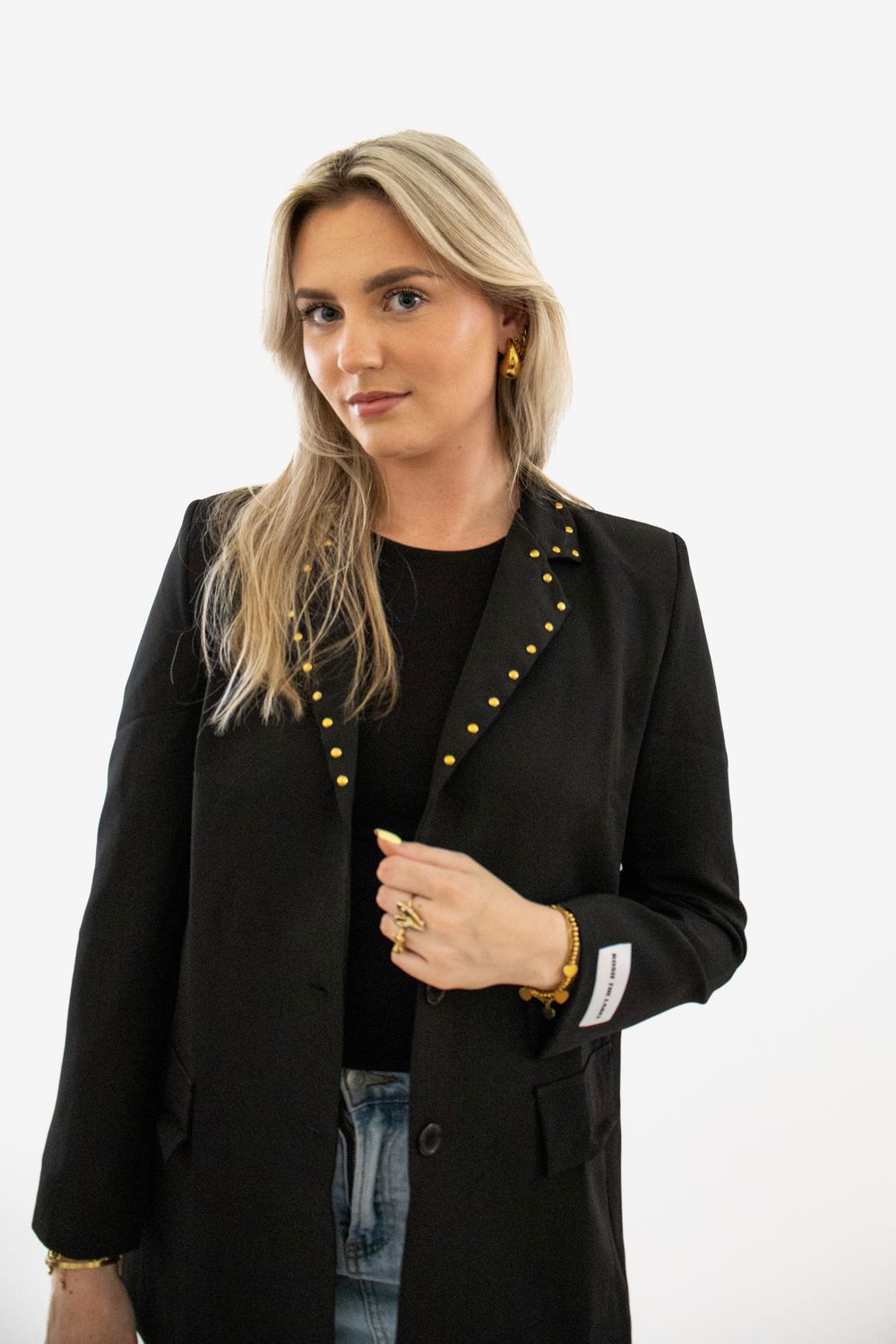 GOLD STUD BLAZER - ZWART
