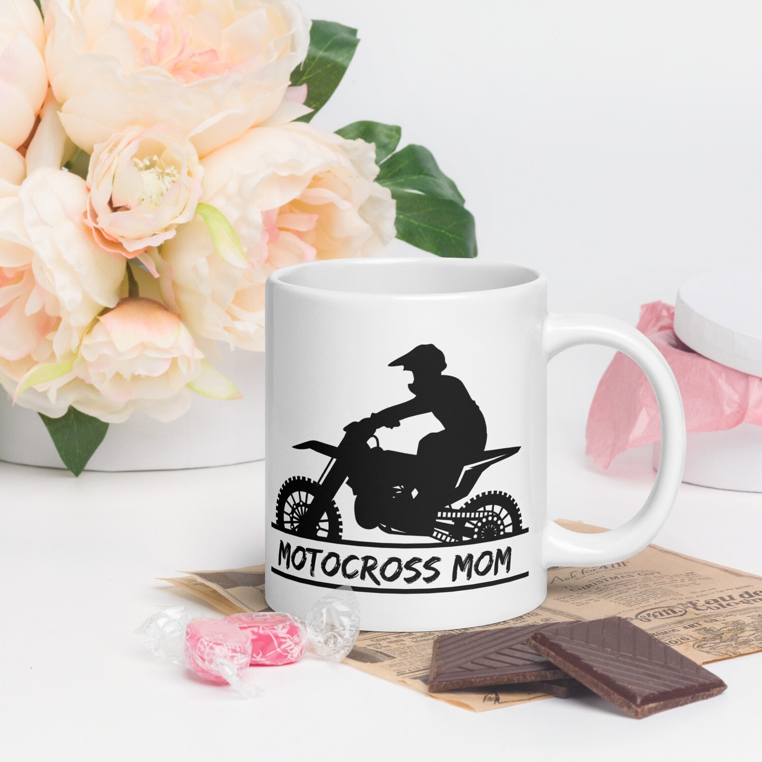 Motocross Mom Dirt Bike White glossy mug