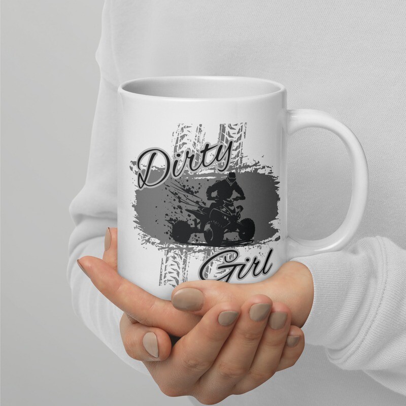 Dirty Girl 4-Wheeler White glossy mug