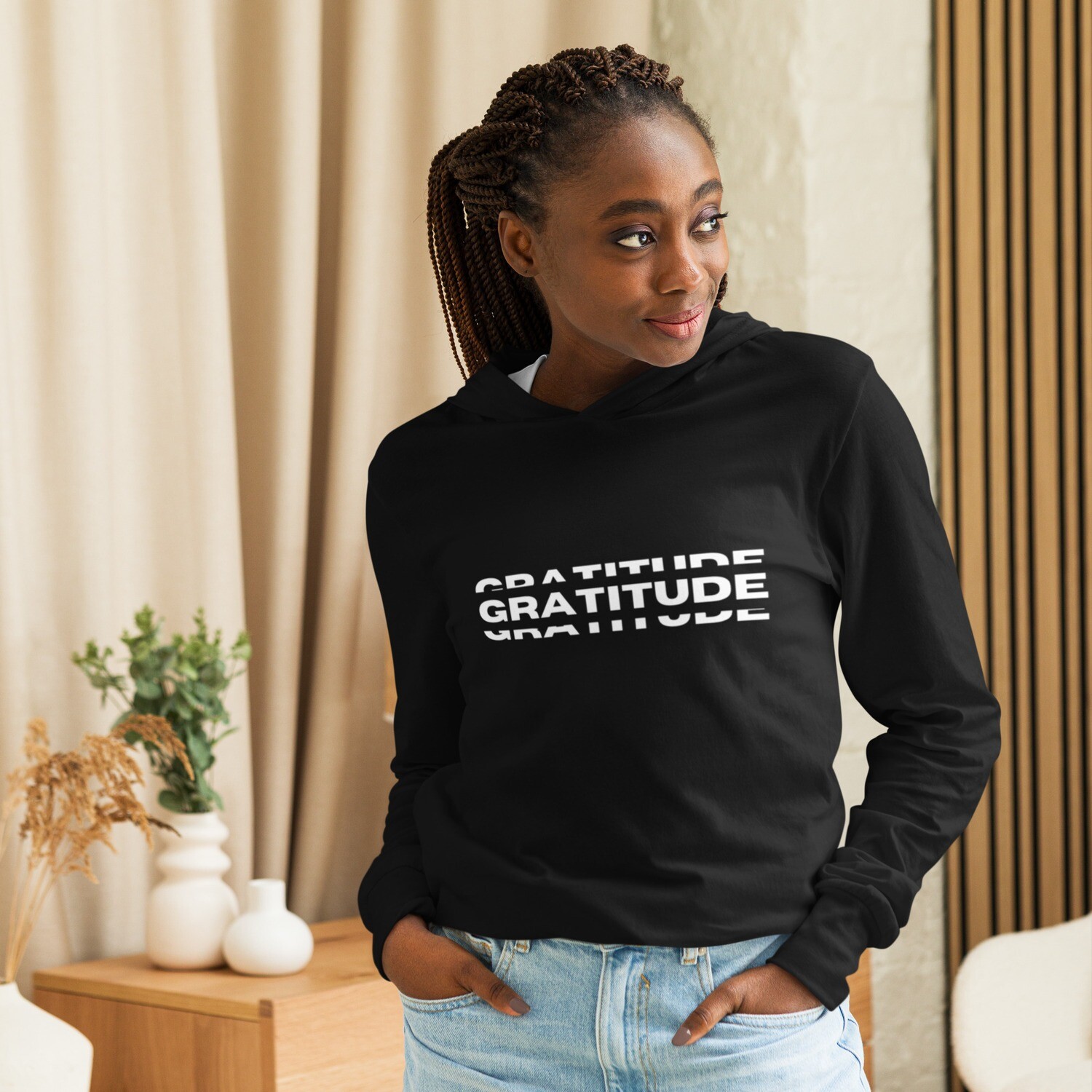 &quot;Gratitude&quot; Hooded Long-Sleeve Tee