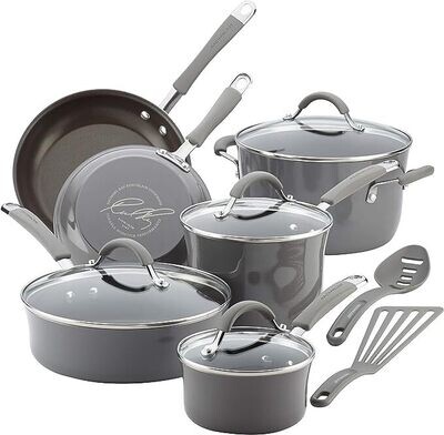 16802 Rachael Ray Cucina Nonstick Cookware Pots and Pans Set, 12 Piece, Sea Salt Gray