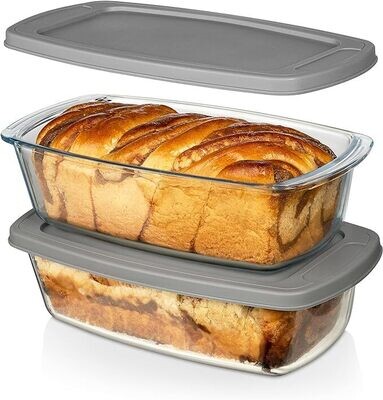 Razab LARGE 7.6 Cups/1800 ML/1.9 Qt Glass Loaf Pan with Lids (Set of 2)
